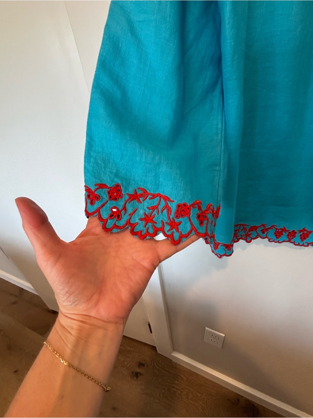 J. Crew Turquoise Tunic with Red Floral Embroidery - Picture 5 of 5